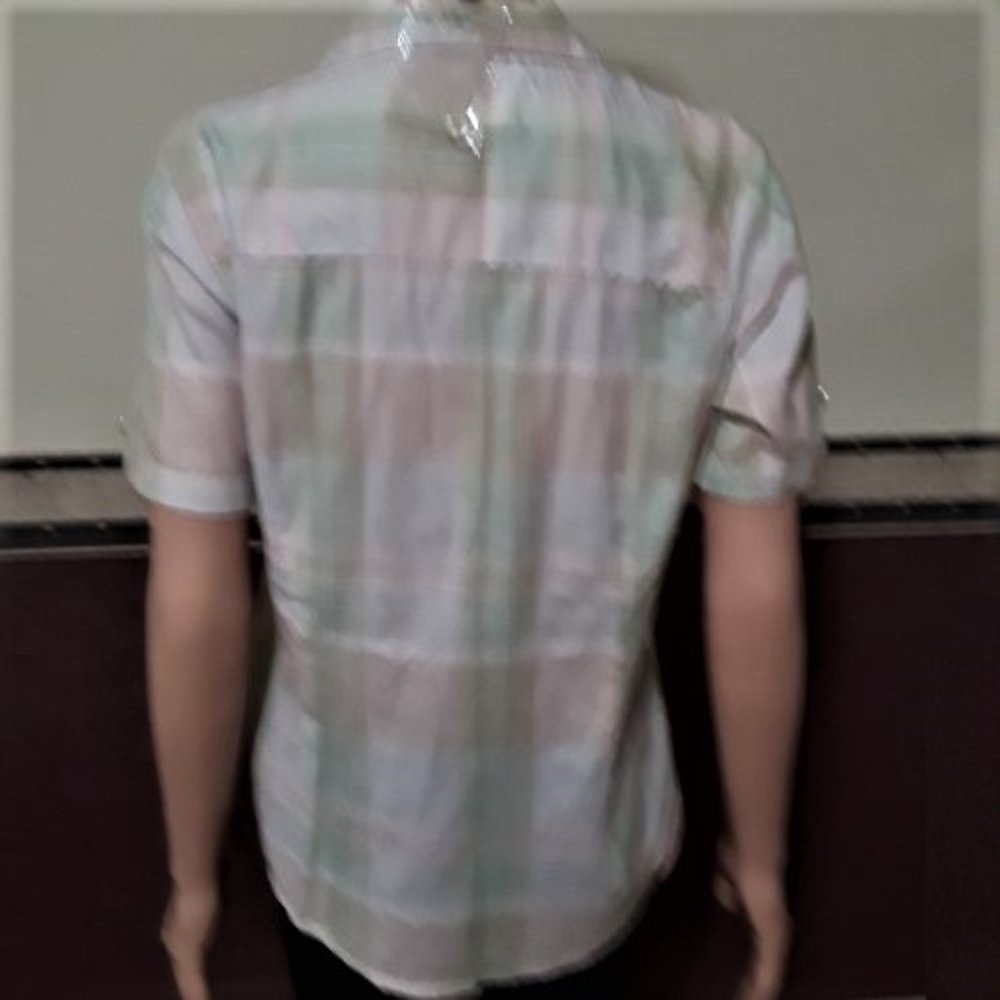 Basic Editions Multi Plaid Collar Button Down Fro… - image 3